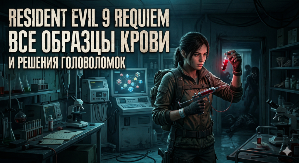 Джилл Валентайн Resident Evil держит пробирку в лаборатории