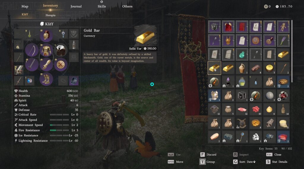 Инвентарь в Dragon’s Dogma 2 с золотым слитком