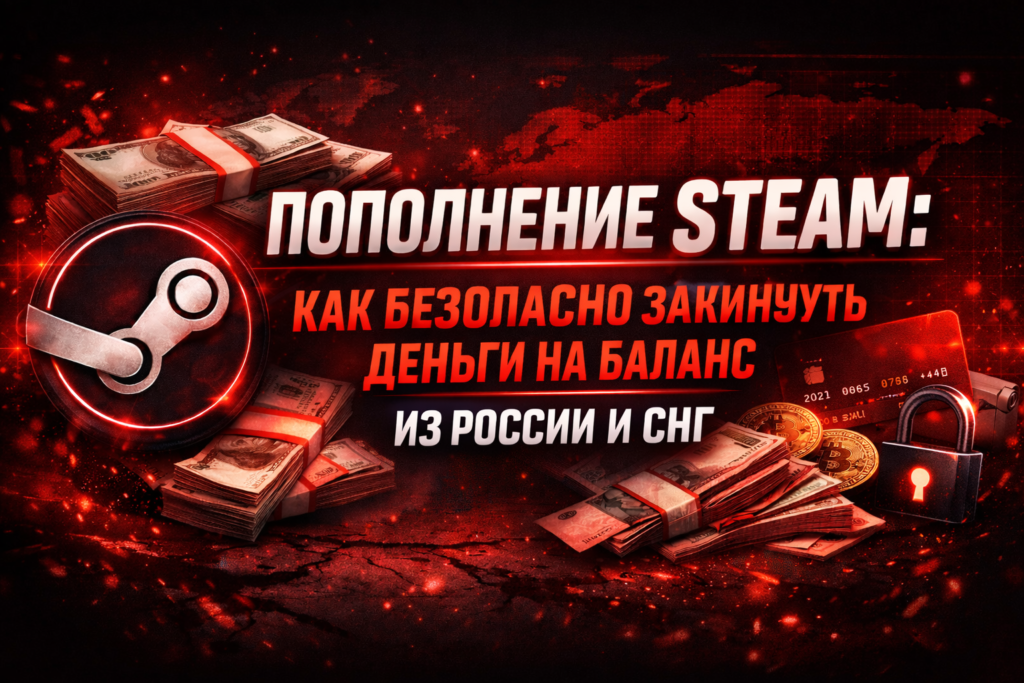 Логотип Steam рядом с деньгами и картой на фоне