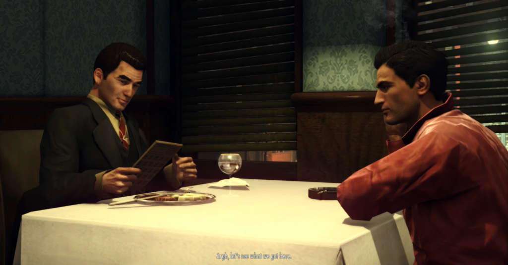 Вито Скалетта и Джо Барбаро сидят в ресторане Mafia II