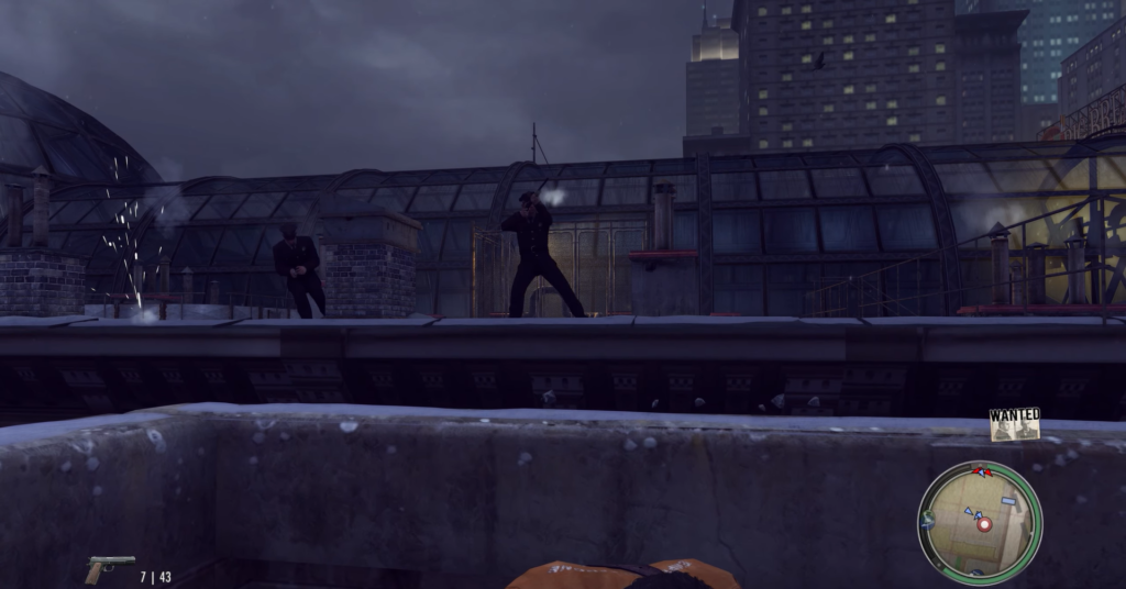 Перестрелка на крыше в игре Mafia II ночью