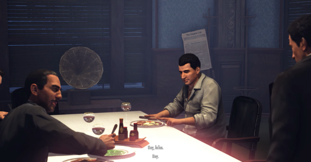 Вито Скалетта из Mafia II сидит за столом