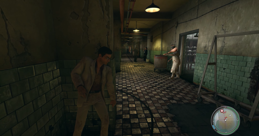 Персонаж прячется в коридоре больницы, Mafia II