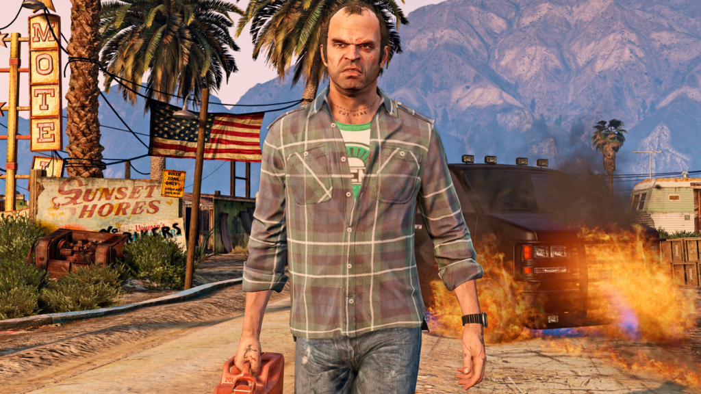 Тревор Филипс из GTA V идет по улице мотеля