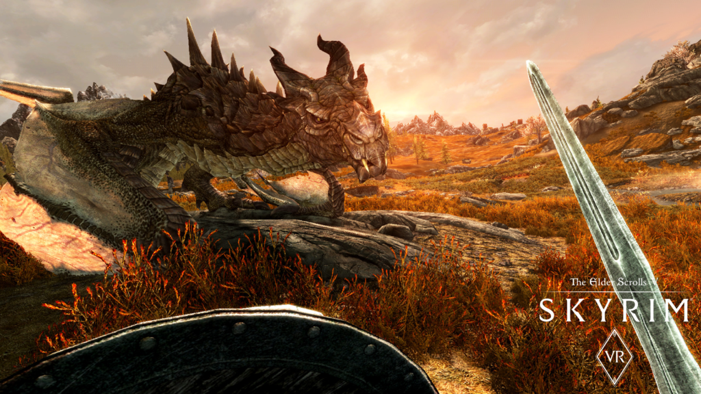 Дракон из The Elder Scrolls V: Skyrim VR атакует в поле