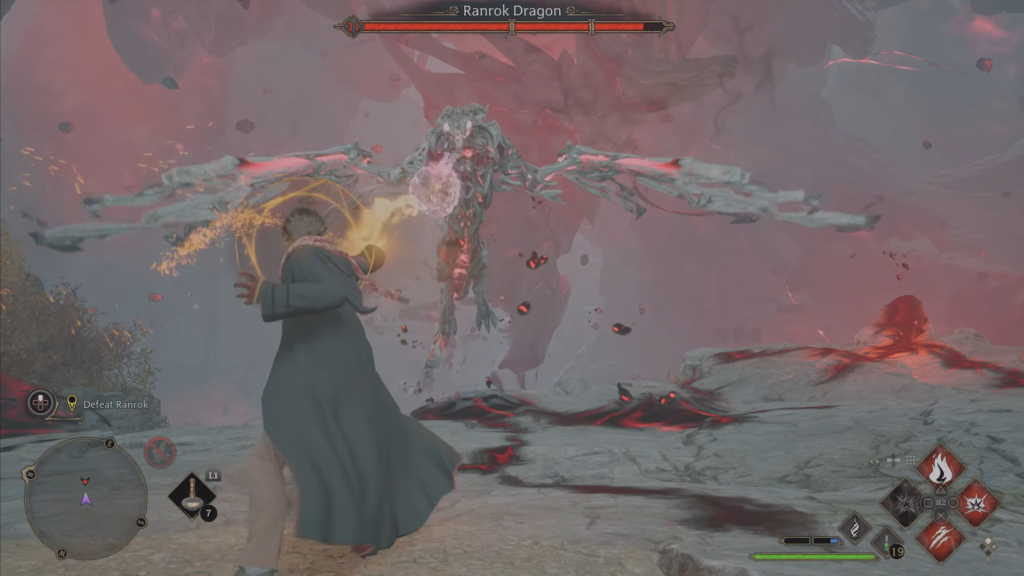 Волшебник атакует Ranrok Dragon в Hogwarts Legacy