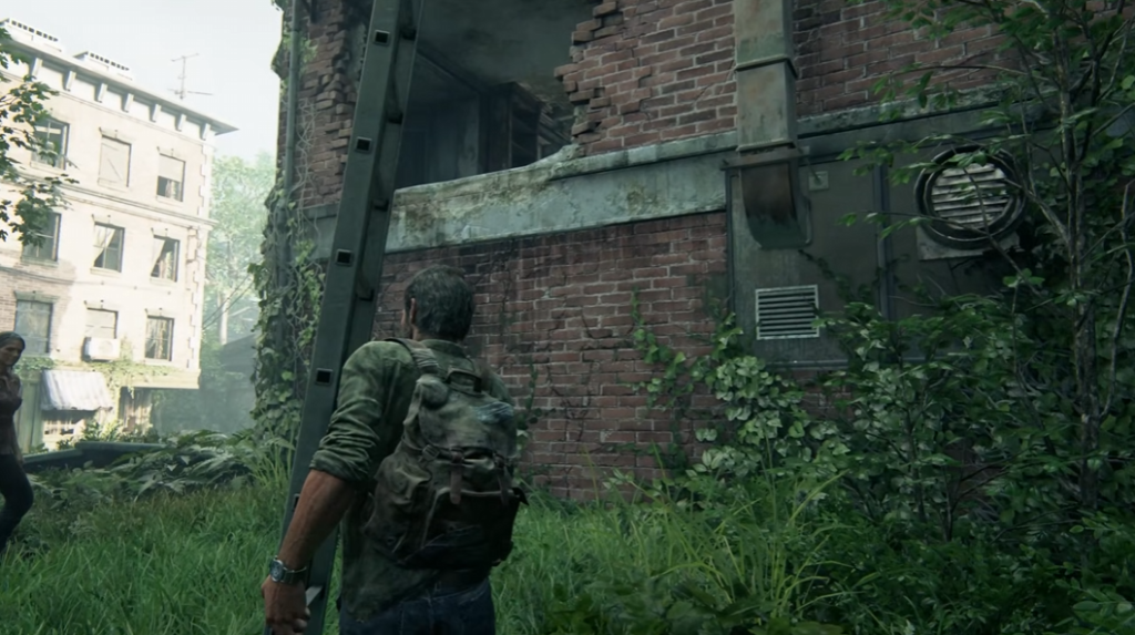 Джоэл из The Last of Us стоит у здания