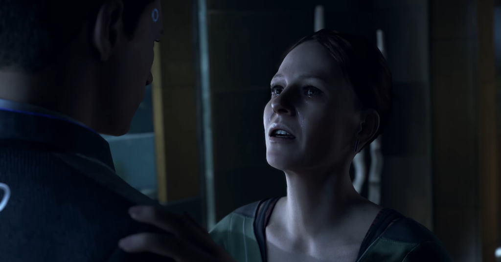 Кара Коннор утешает плачущую Элис в комнате Detroit: Become Human