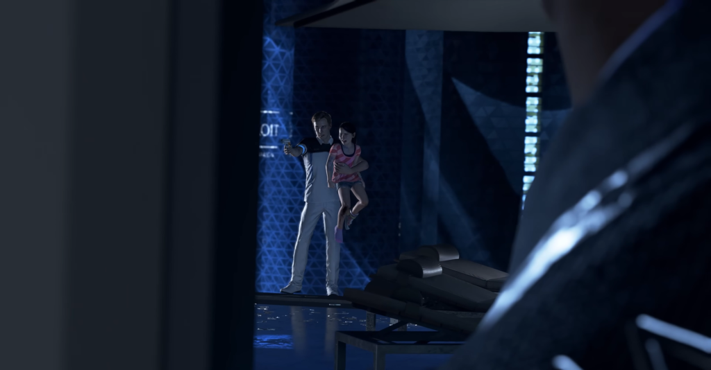 Коннор из Detroit: Become Human держит девочку в бассейне