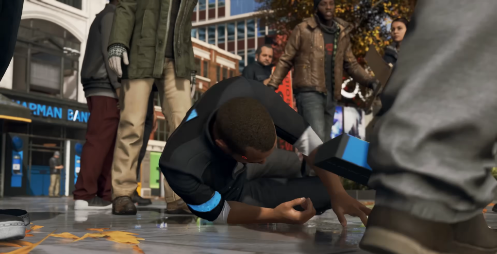 Андроид Connor из Detroit: Become Human лежит на улице