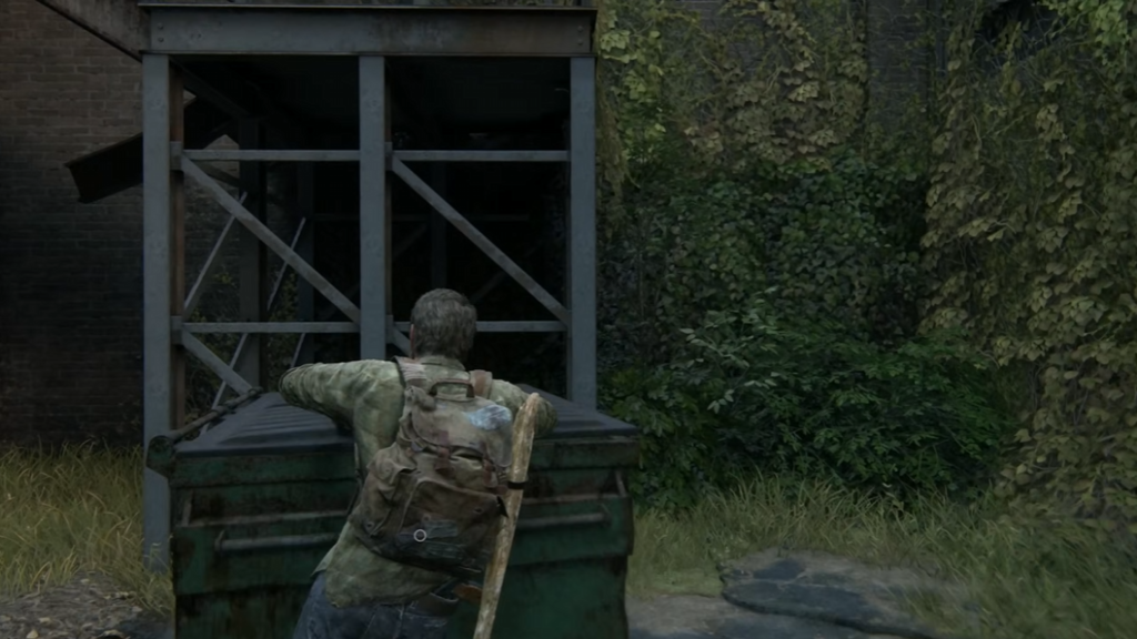 Джоэл из The Last of Us толкает контейнер у стены