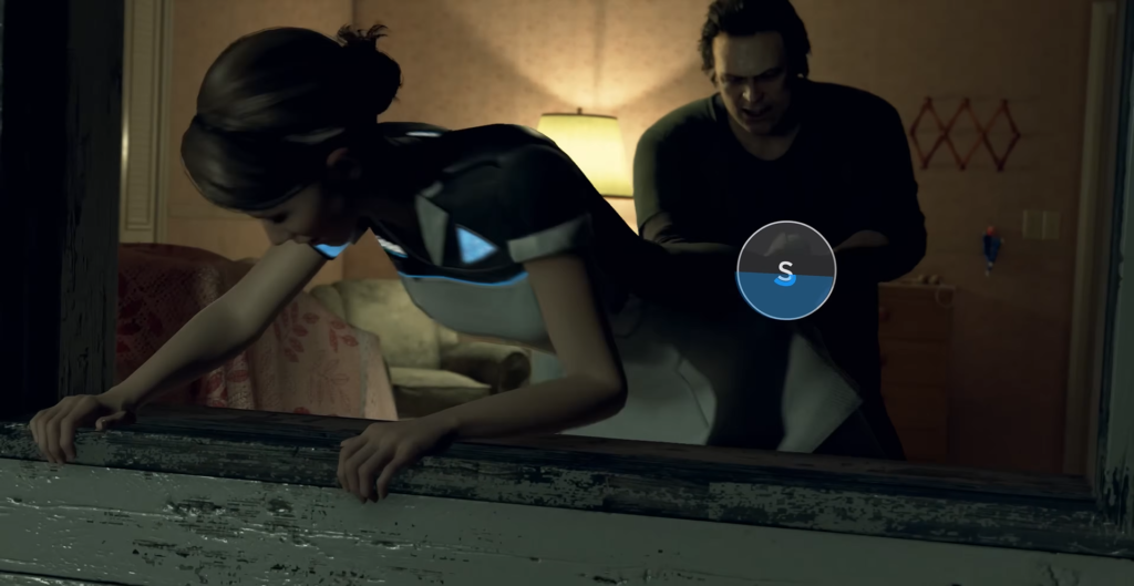 Кэра из Detroit: Become Human наклоняется у окна в комнате