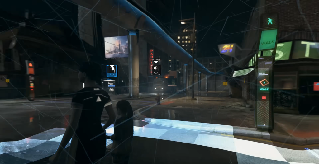 Кара из Detroit: Become Human стоит на перекрёстке ночью