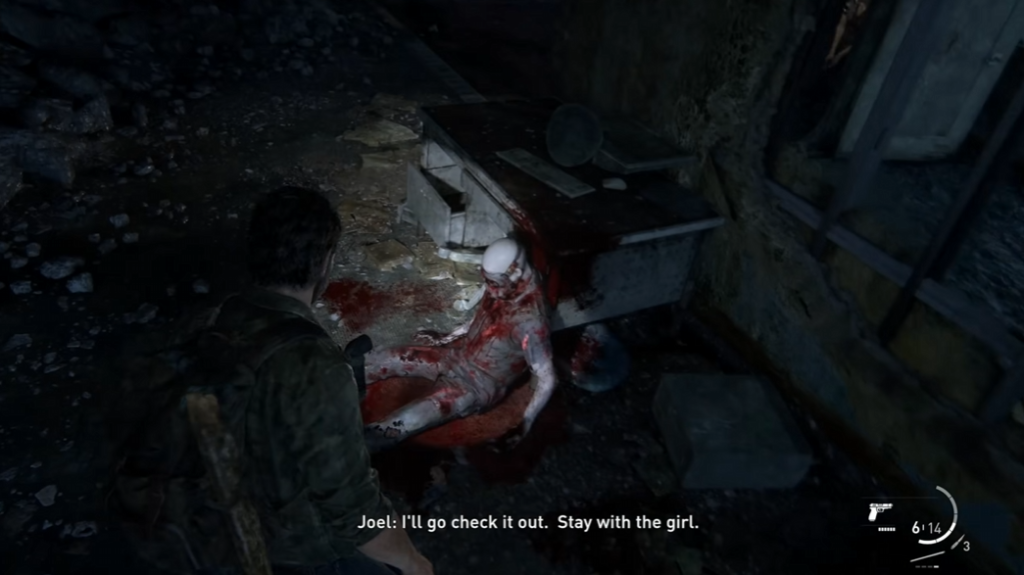 Джоэл из The Last of Us осматривает труп в комнате
