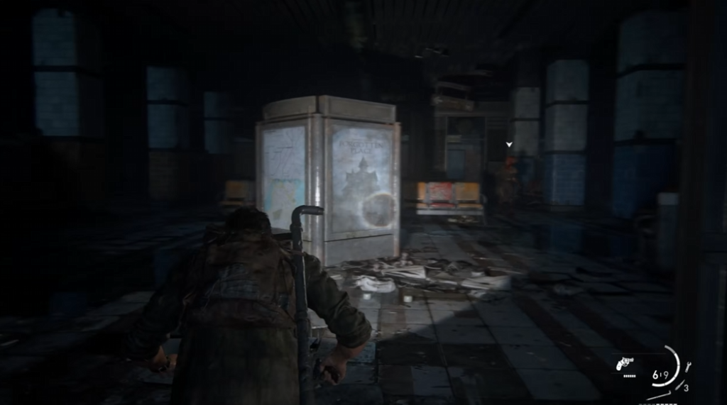 Джоэл из The Last of Us крадется в здании