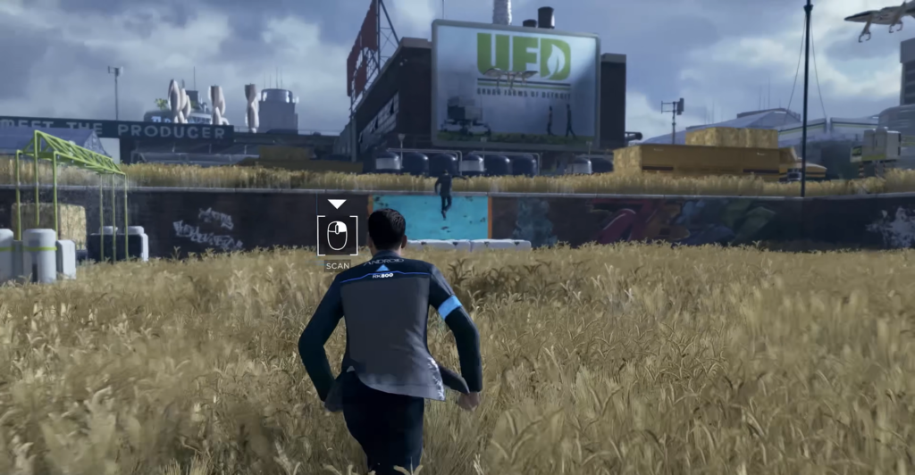 Коннор из Detroit: Become Human бежит по полю