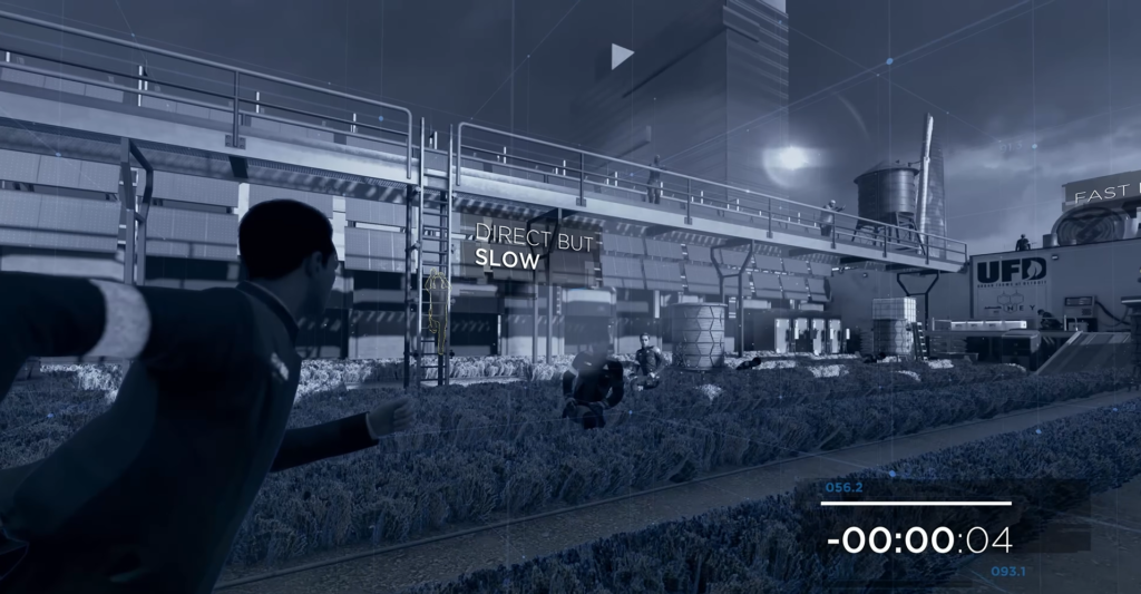 Коннор из Detroit: Become Human бежит по заводу