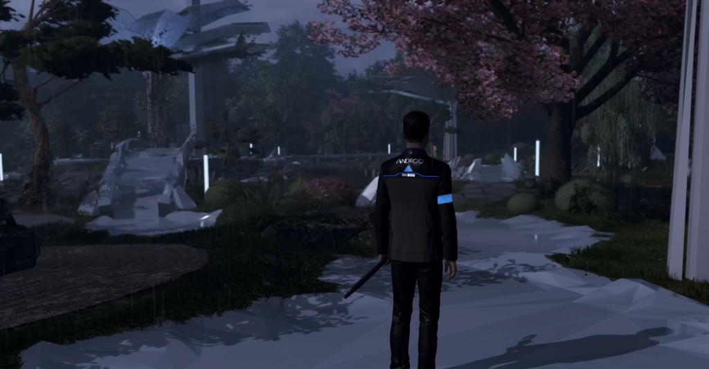 Коннор из Detroit: Become Human стоит в саду