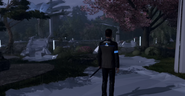 Коннор из Detroit: Become Human стоит в саду