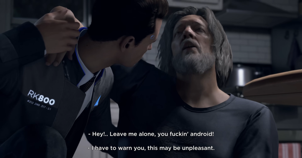 Коннор из Detroit: Become Human держит Хэнка в комнате
