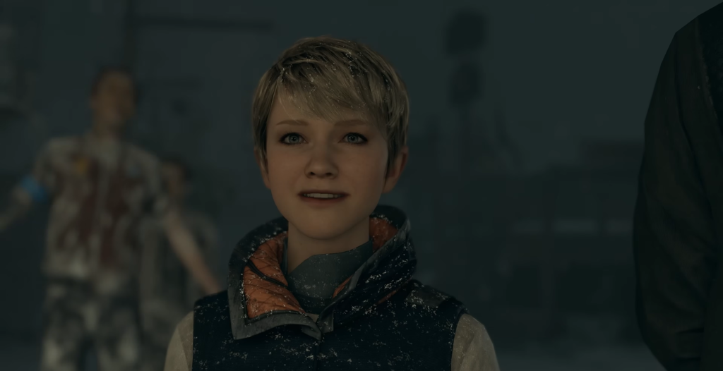 Алиса Уильямс улыбается на улице в снегу, Detroit: Become Human
