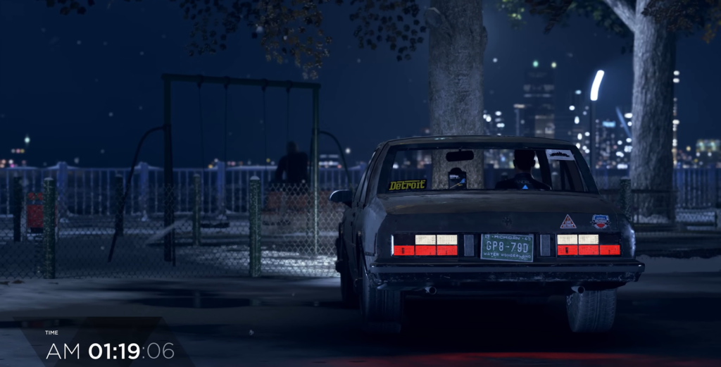 Машина стоит у парка ночью, Detroit: Become Human