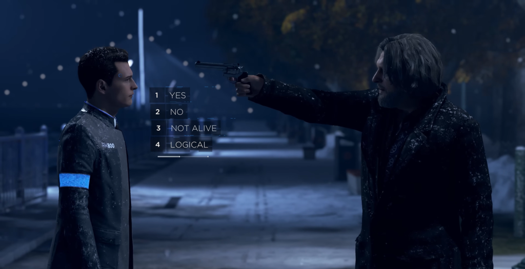 Хэнк направляет пистолет на Коннора в Detroit: Become Human