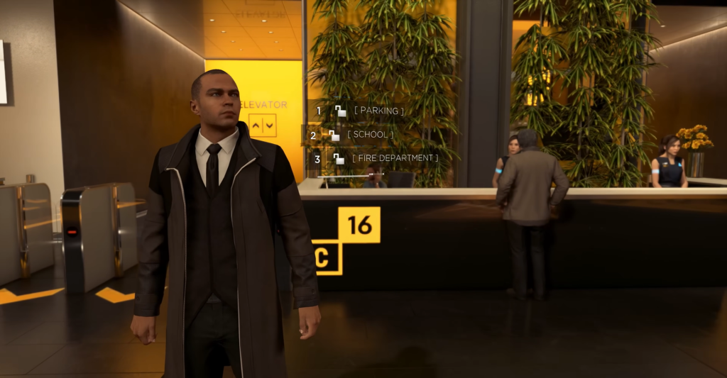Маркус из Detroit: Become Human стоит в холле отеля