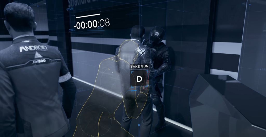Коннор из Detroit: Become Human берет пистолет в коридоре