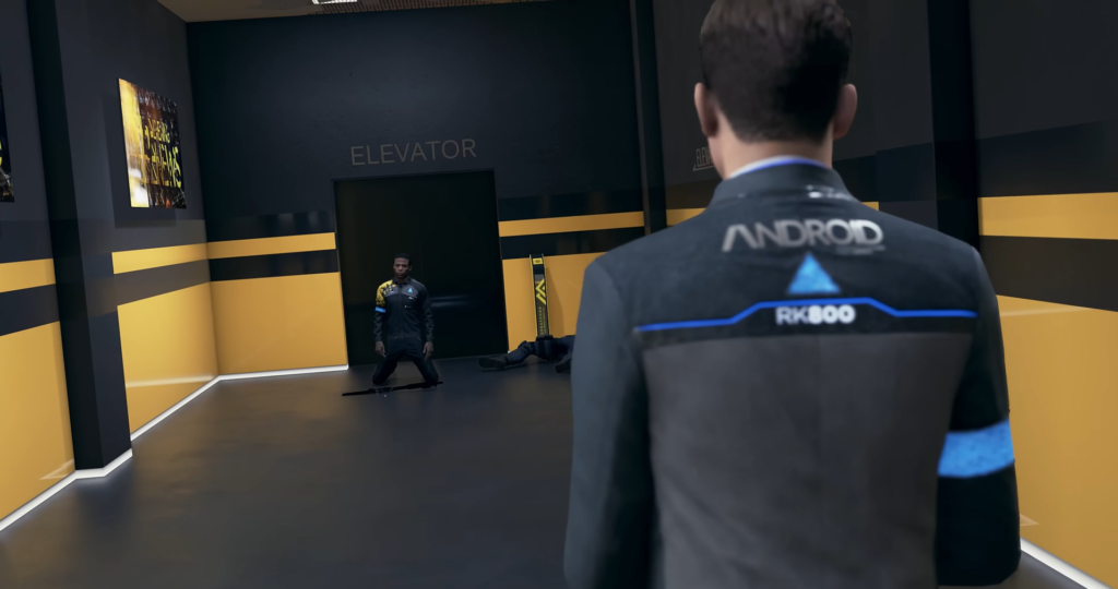 Коннор RK800 из Detroit: Become Human стоит у лифта