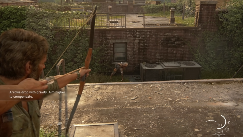 Джоэл из The Last of Us целится из лука на крыше