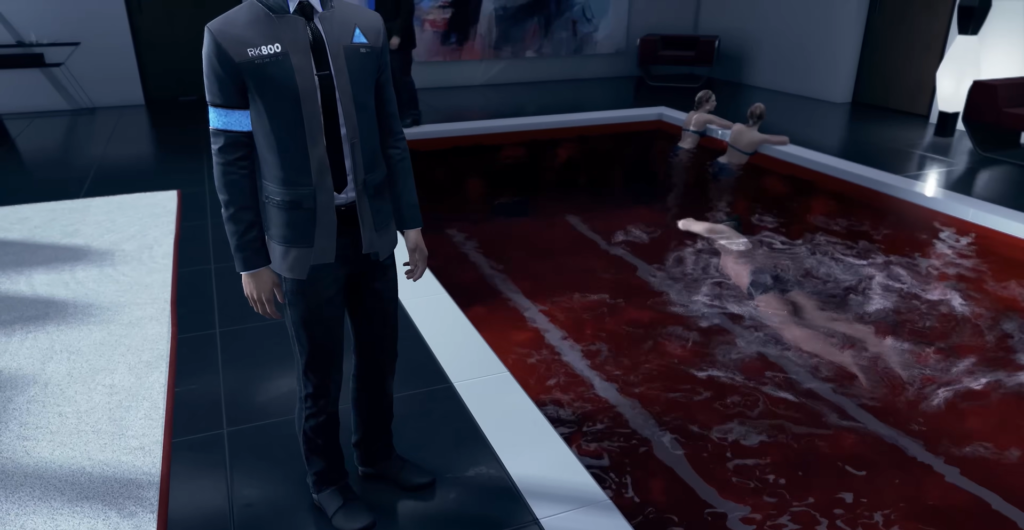 Коннор из Detroit: Become Human стоит у бассейна с кровью