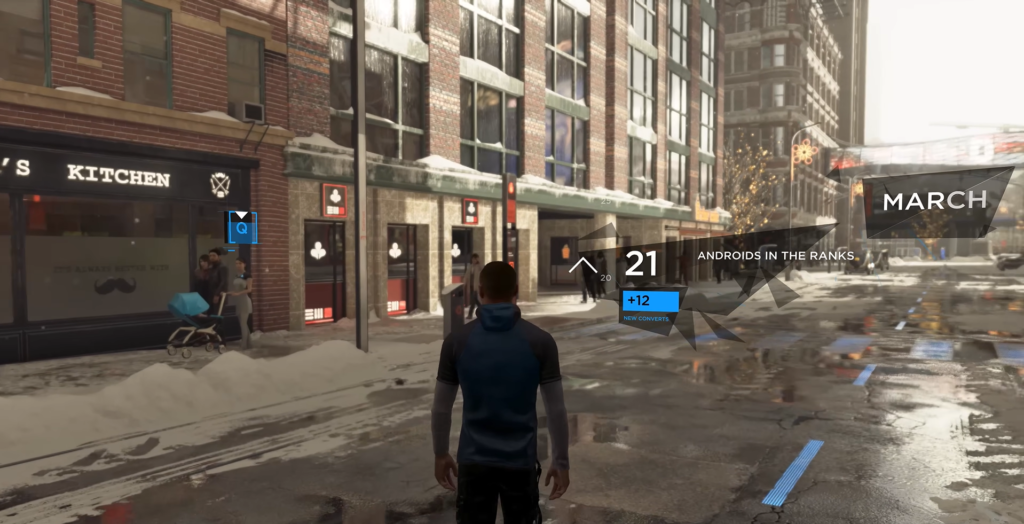 Маркус из Detroit: Become Human идет по улице зимой
