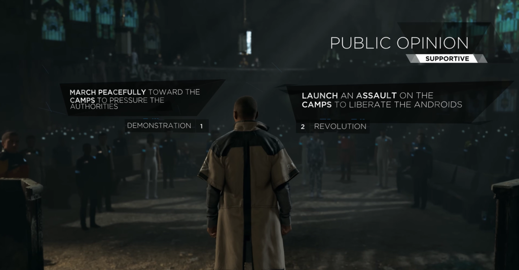 Маркус из Detroit: Become Human выбирает демонстрацию в зале