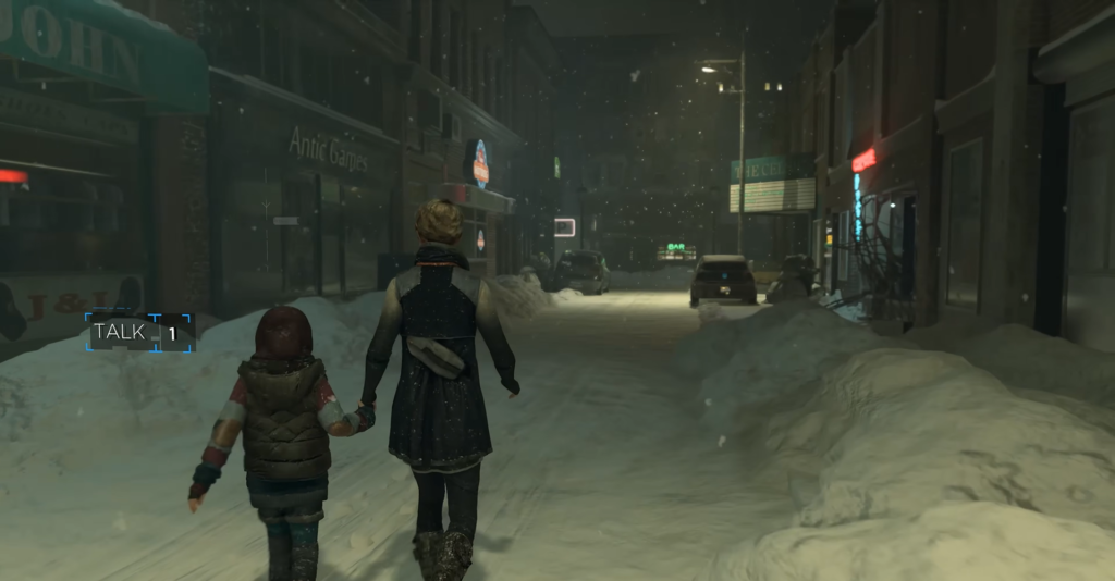 Кэра и Алиса идут по заснеженной улице Detroit: Become Human