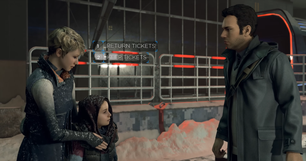 Кара и Алиса разговаривают с Коннором в метро Detroit: Become Human