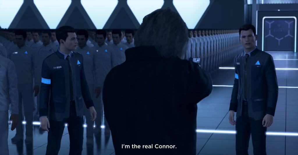 Коннор из Detroit: Become Human спорит в лаборатории андроидов
