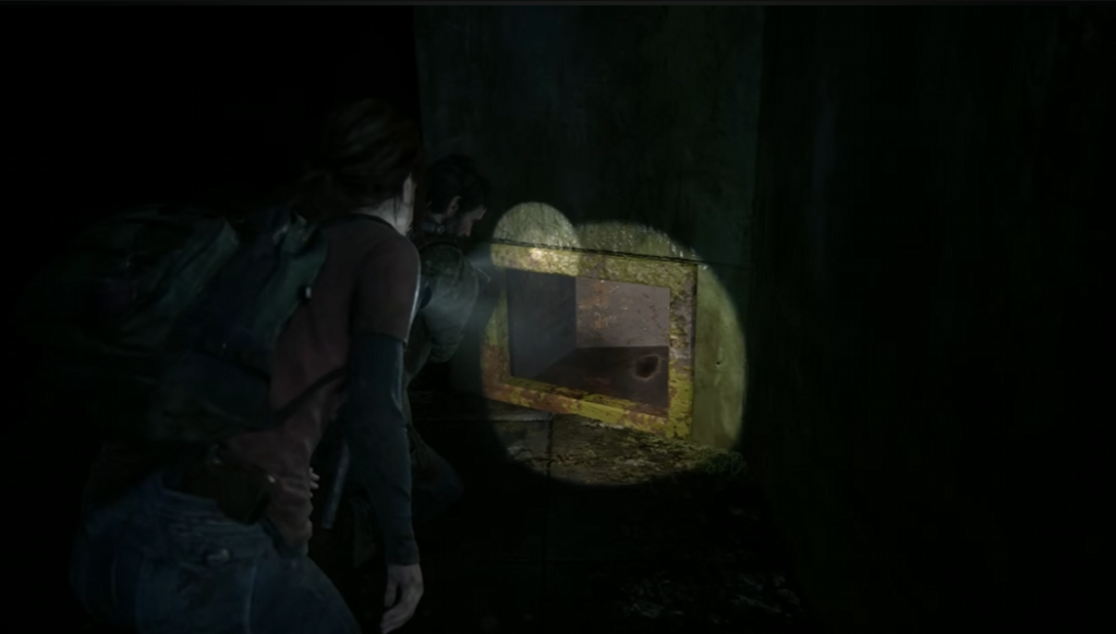 Элли и Джоэл из The Last of Us осматривают люк в темноте