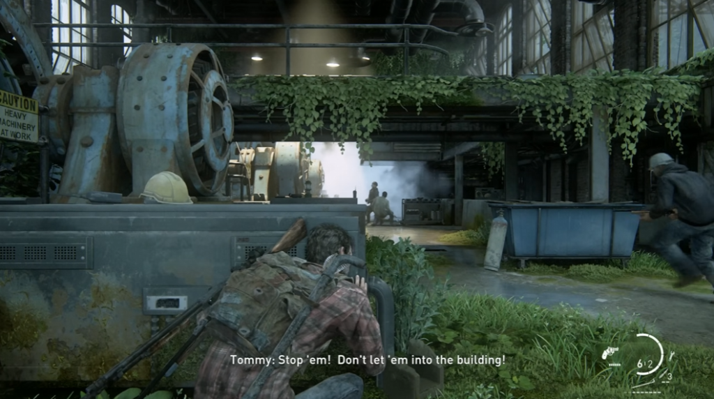Джоэл из The Last of Us прячется в цеху