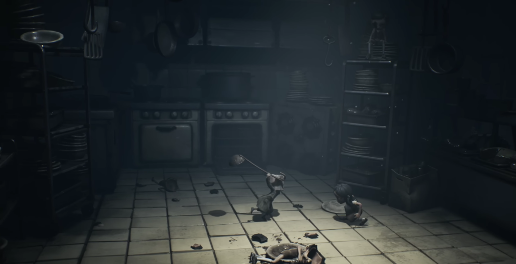 Дети прячутся на кухне в Little Nightmares