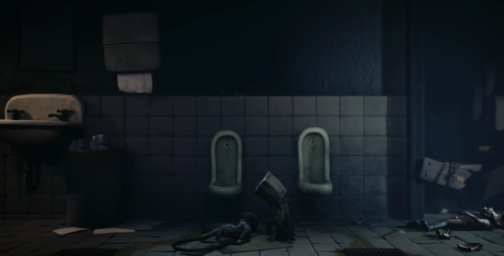 Шестой из Little Nightmares тащит тело в туалете