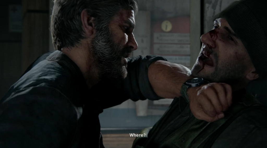 Джоэл из The Last of Us душит мужчину в комнате