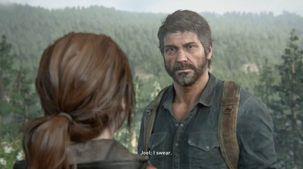 Джоэл из The Last of Us разговаривает в лесу