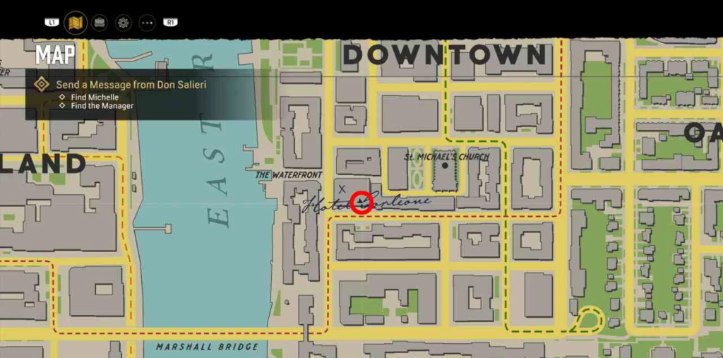 Карта Mafia: Definitive Edition с меткой в Downtown