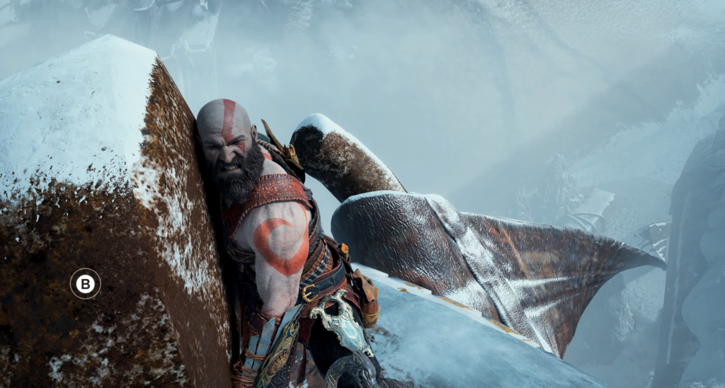 Atomic Heart player aims rifle at fallen man outdoors