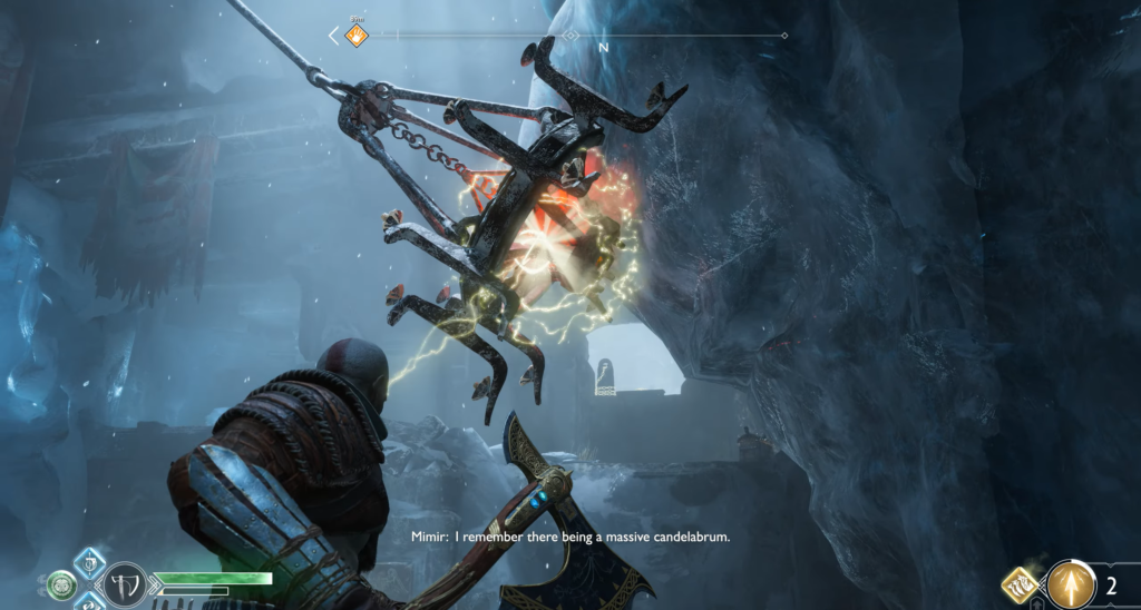 Atomic Heart player aims gun at ballerina robot hallway