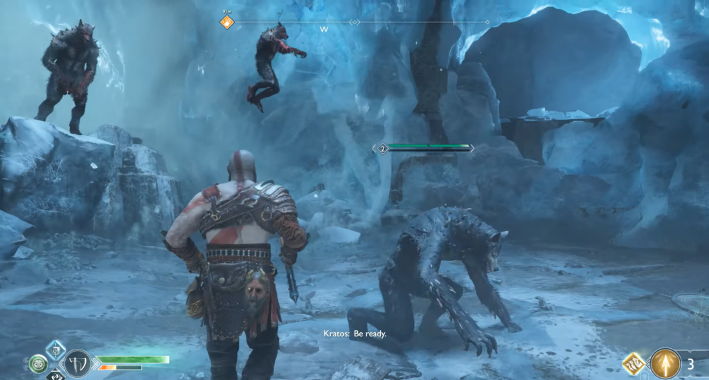 First-person view aiming weapon in theater stage area
