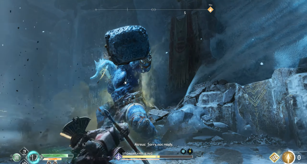 Player aims at Plyusch in ruined theater hall