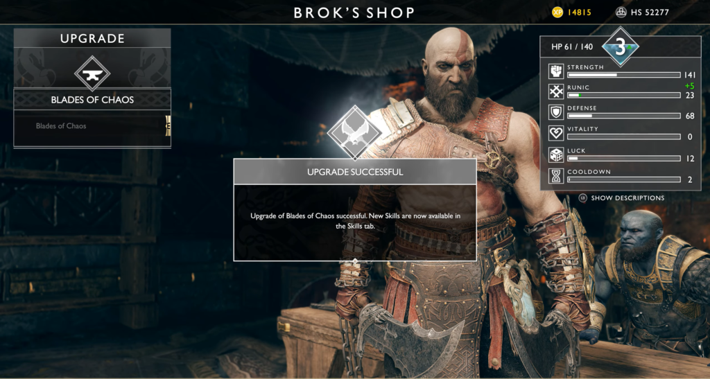 Кратос улучшает Клинки Хаоса в лавке Брока, God of War