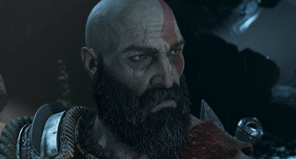 Кратос из God of War смотрит в сторону